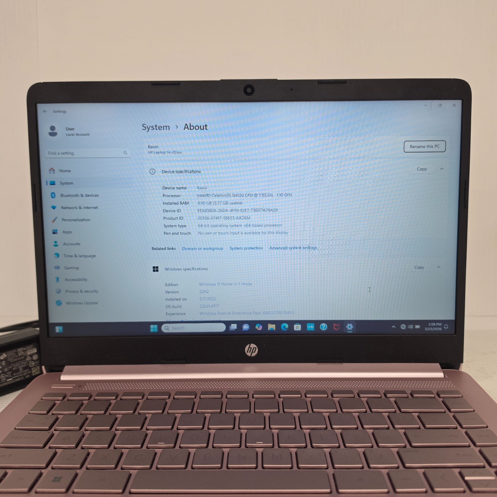 HP Laptop 14-CF2112WM 14.1″ Laptop W11H(s) Celeron N4120 1.1ghz 4GB Ram 64GB SSD