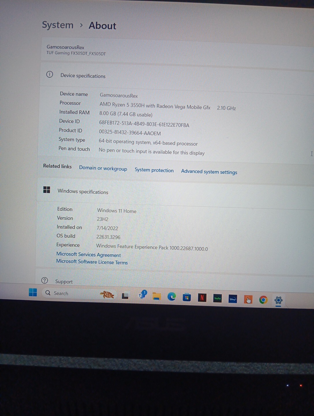 ASUS TUF FX505GD 15.6 inch (512GB, Intel Core i7 9th Gen., 2.6GHz, 8GB)…