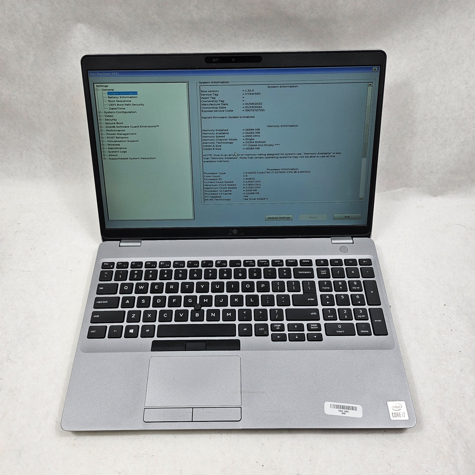 Dell Precision 3551 15.6 FHD Core i7-10750H 2.60GHz 16GB 512GB SSD Quadro P620