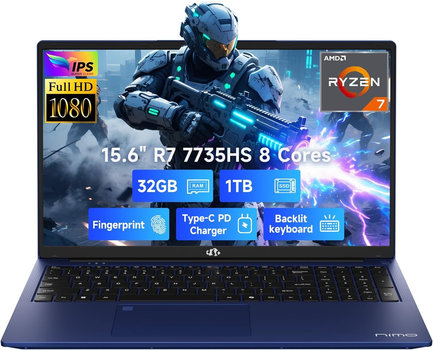 15.6″ Gaming Laptop AMD 8 Cores Ryzen 7 7735HS 32GB DDR5 RAM 1TB SSD Radeon 680M