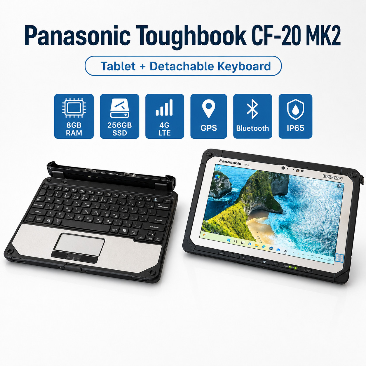 Panasonic Toughbook CF-20 MK2 i5 8GB Win 11 Rugged Tablet Laptop 4G GPS 2 x Bat