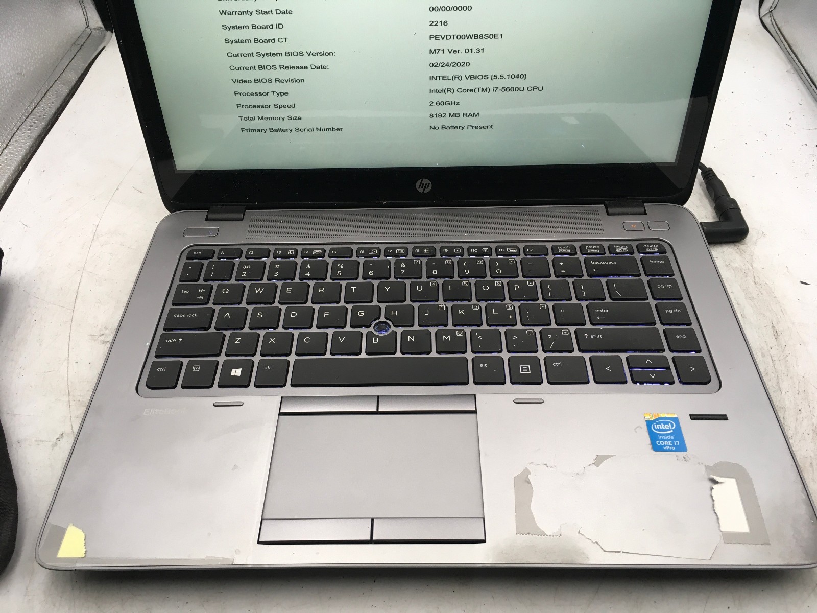 HP ELITEBOOK 840 G2 – BOOTS TO BIOS/ADMIN LOCK – INTEEL I7 5600U – 8GB RRAM – BB
