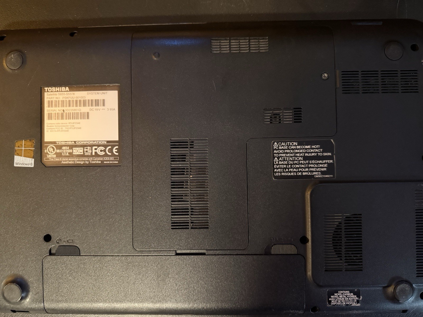 Toshiba Satellite S855-S5378 15.6” Laptop i7 3rd Gen, 8GB RAM, 750G HDD – works!