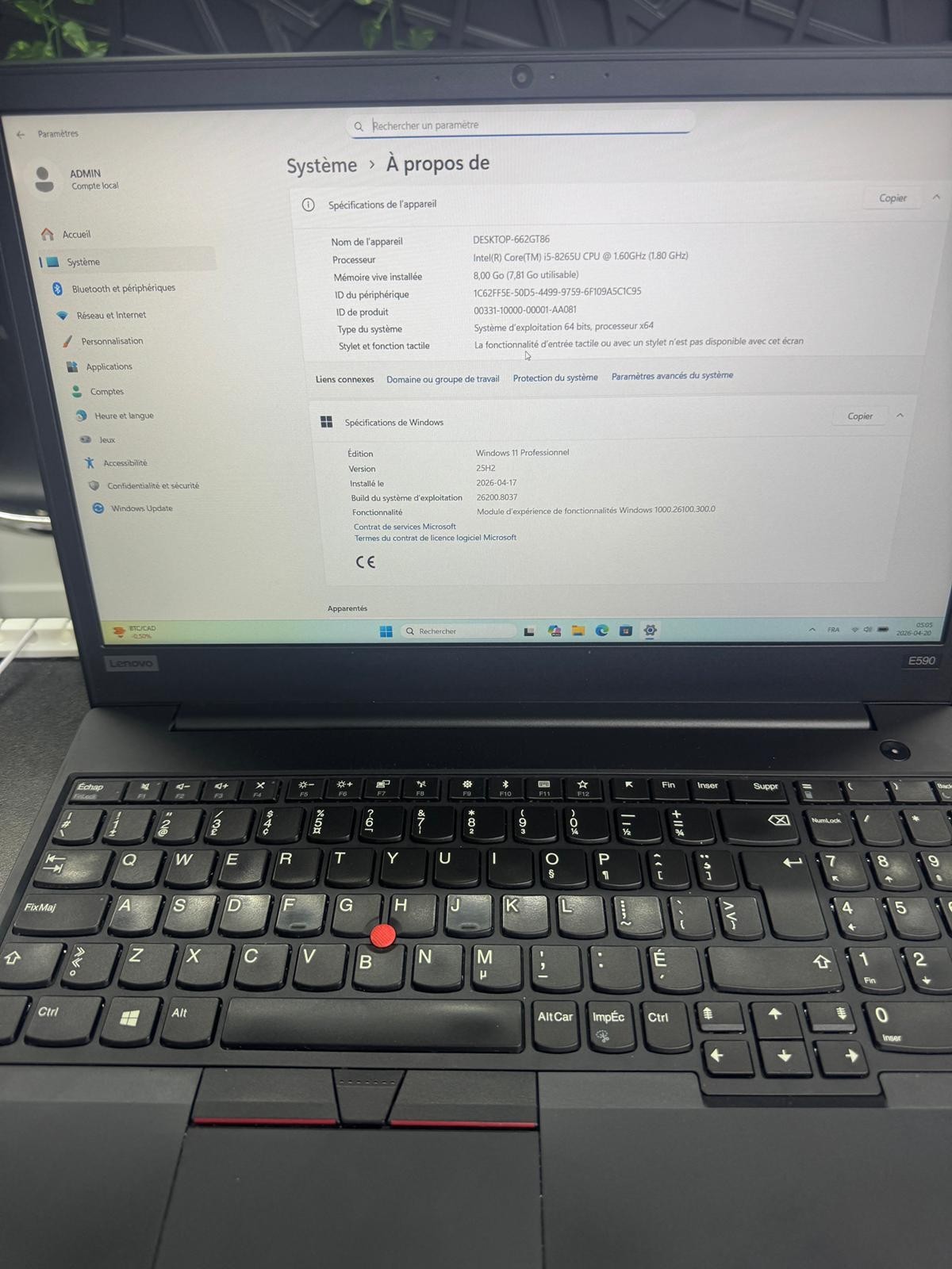 Lenovo E590 Lenovo ThinkPad E590 – 256Gb – 15,6” (1920×1080)
