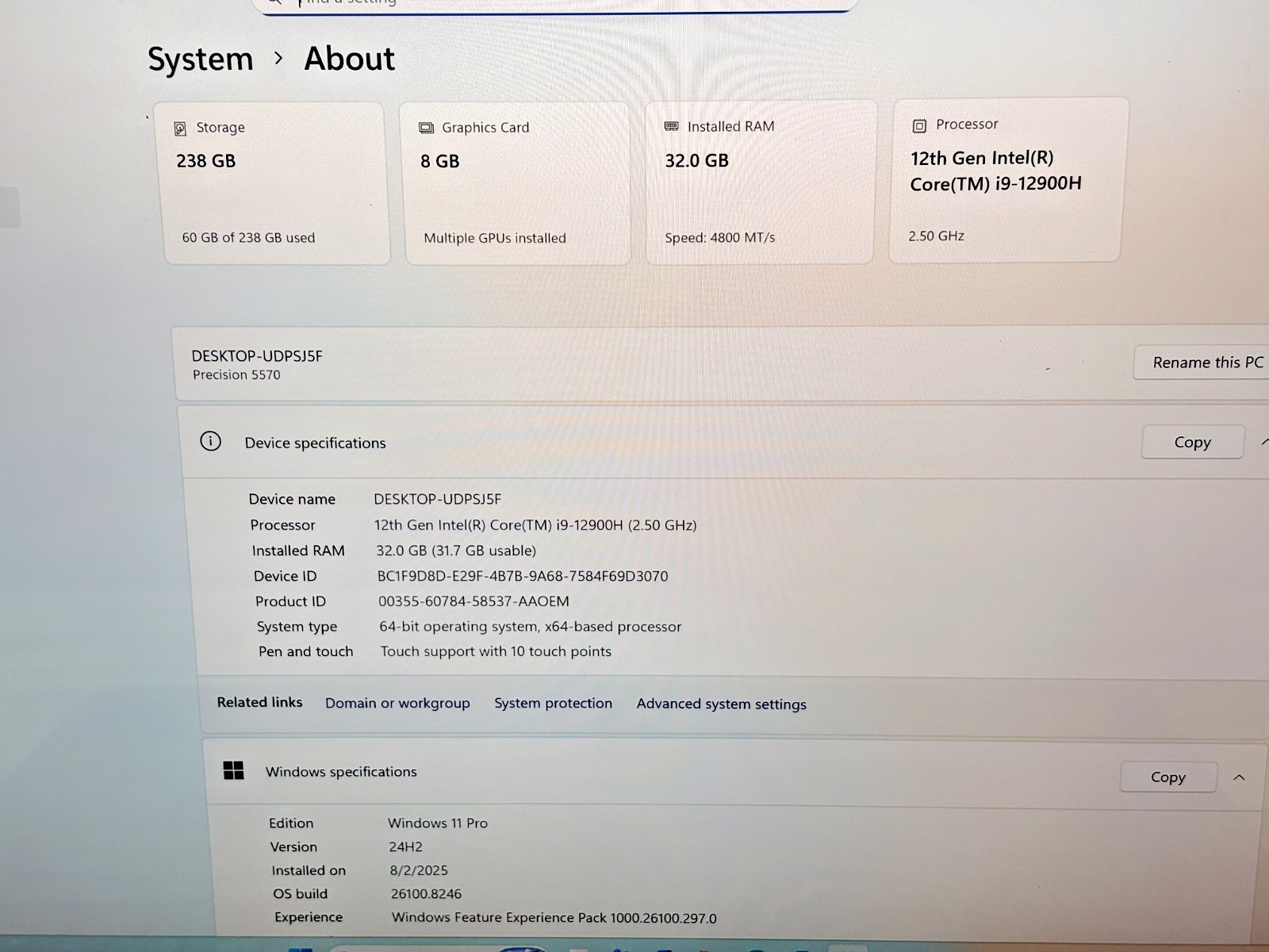 Dell Precision 5570 i9-12th Gen 2.50GHz 32GB RAM 256GB SSD Nvidia RtxA2000 W11P*