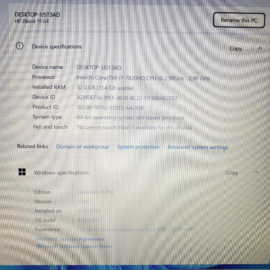 HP ZBook 15 G4 15.6″ i7-7820HQ 2.9Ghz 32GB 1TB NVMe Nvidia Quadro M620 WIN 11