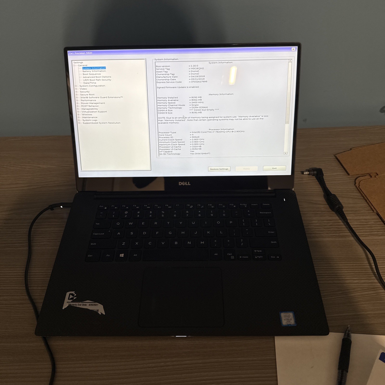 Dell Precision 5520 i7-7820HQ CPU 8GB RAM NO SSD No OS Laptop