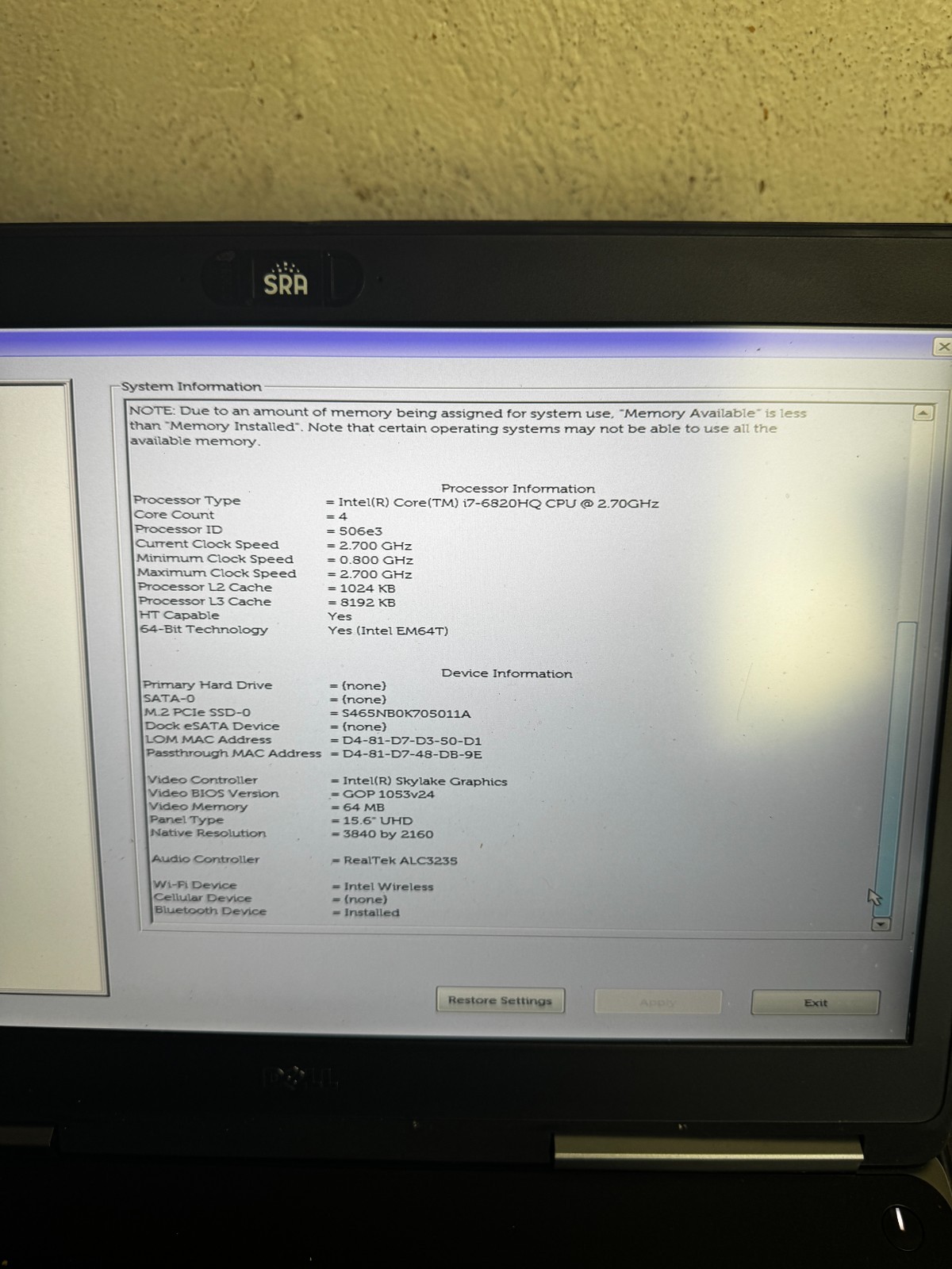 Dell Precision 7510 Core i7-6820HQ, 32GB RAM, 15.6″ Laptop *READ #6446