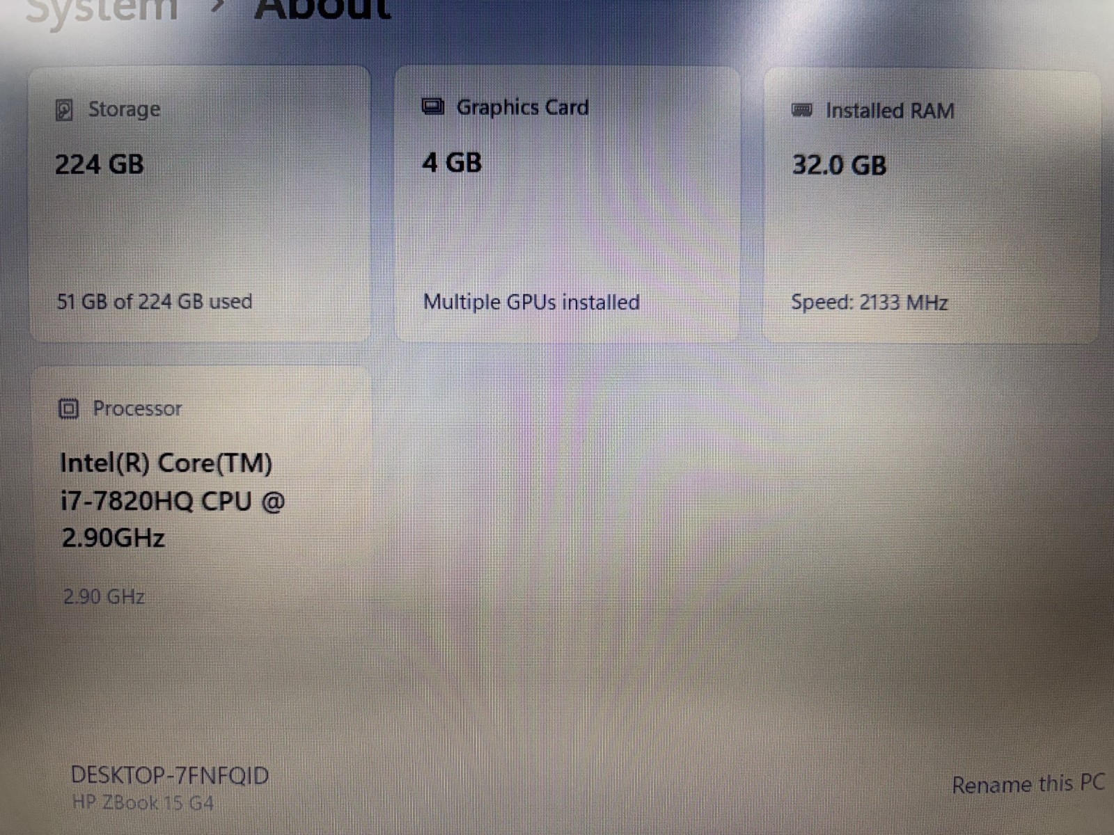 HP ZBook 15 G4 15.6” Core i7-7820HQ 32GB 240SSD Quadro M1200 Win11 Pro Grade A-