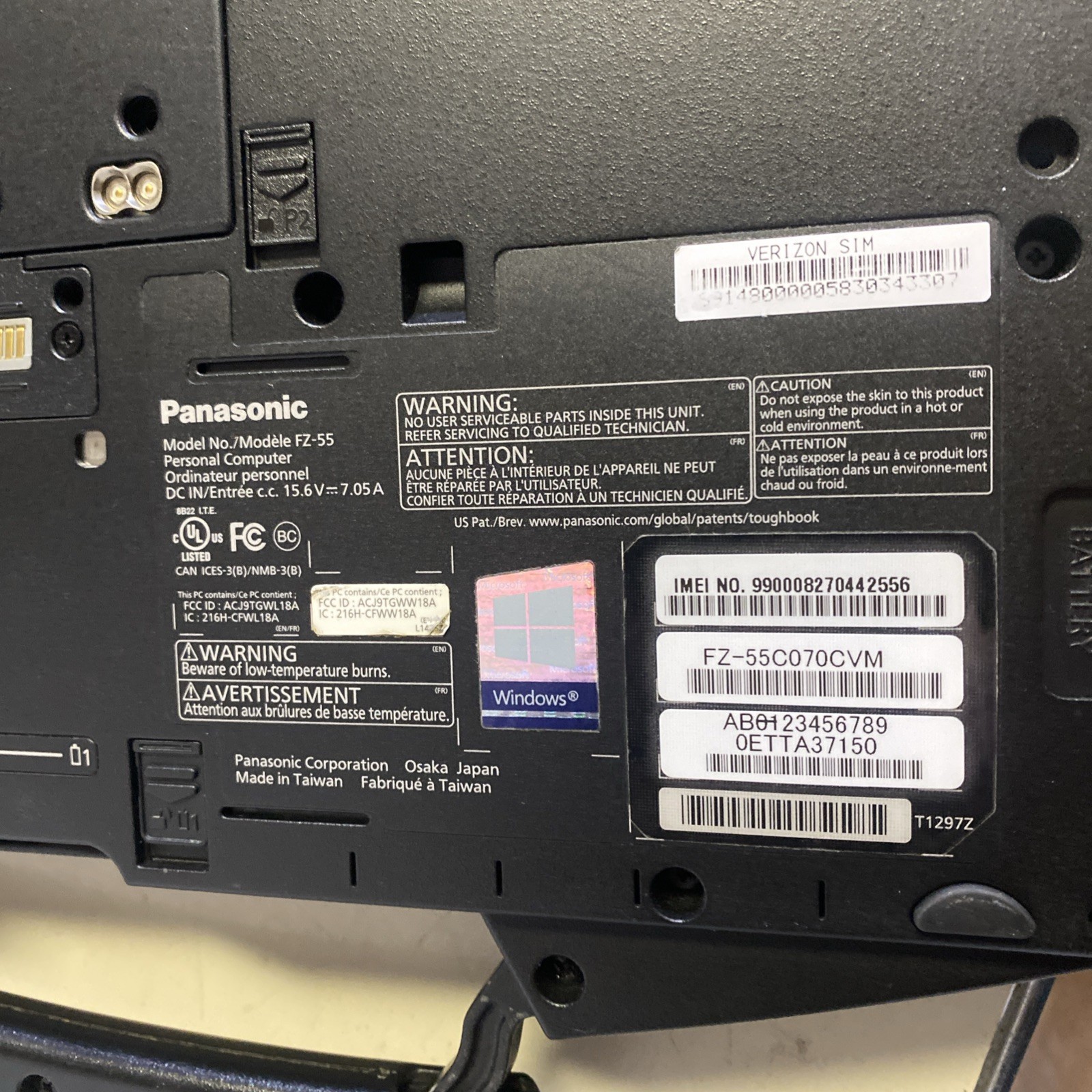 Panasonic Toughbook fz-55 i7 8665U 1.9GHz 16GB 256G SSD Win 11P GPS Bios Locked