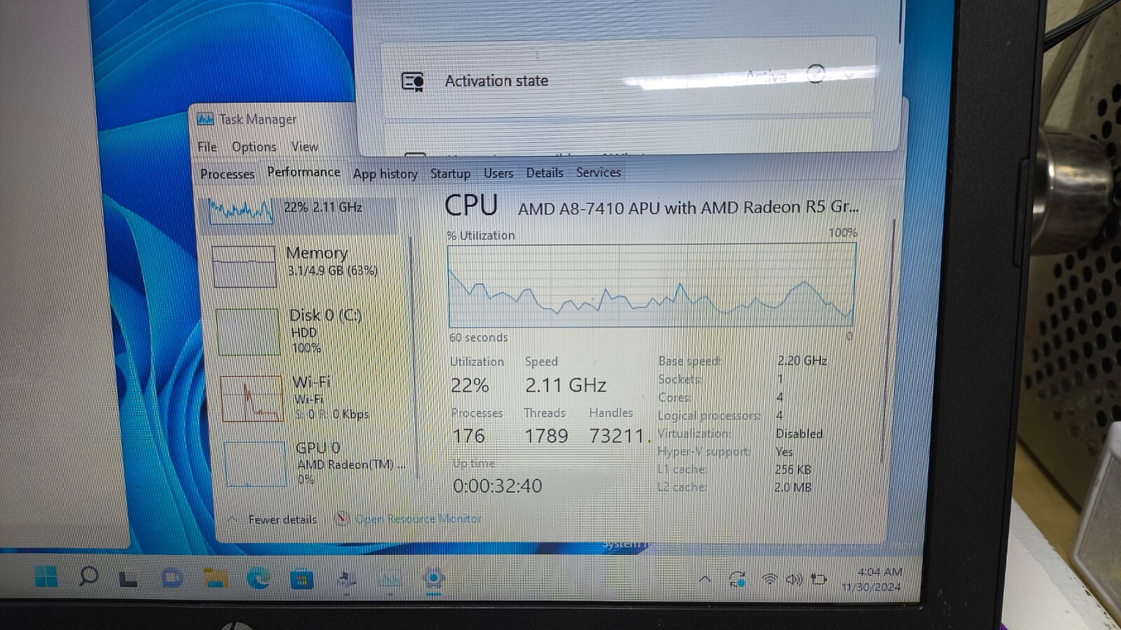 HP 15-1387wm 15.6″ Touchscreen ( AMD A8 @ 2.20GHz, 4GB Ram, 500GB HDD ) Win 10