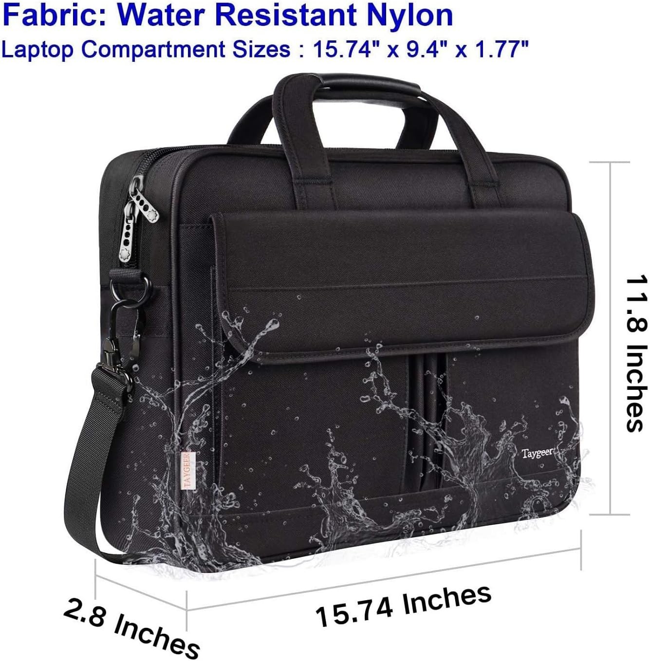 Sleeve for 15.6 Inch Laptop, Water Resistant Messenger Bag with Strap, Black