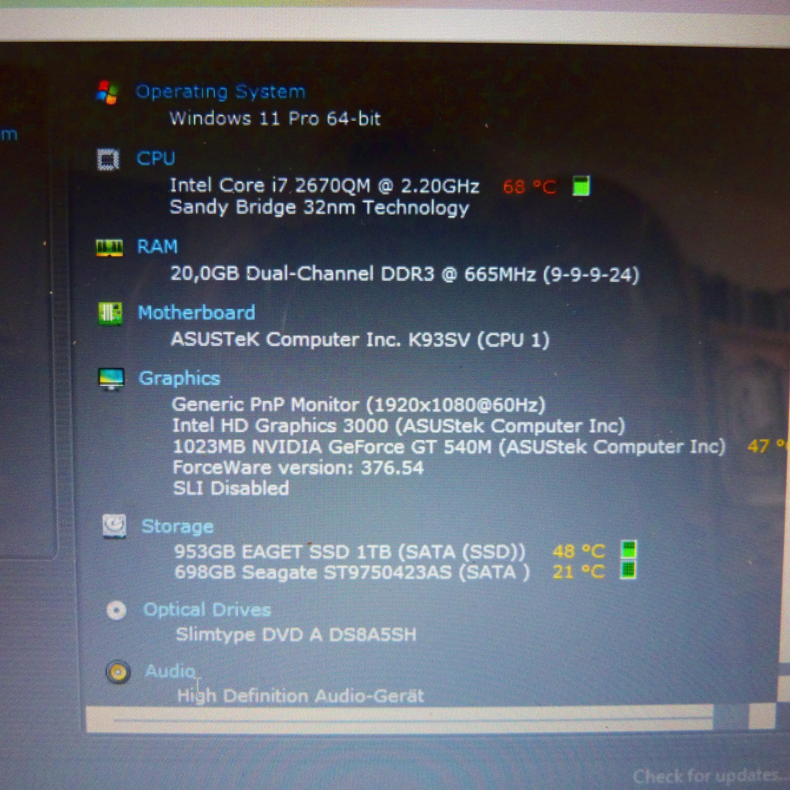 Asus K93 18″ FULLHD Cinema Monster l 20GB RAM NEW l 2TB HDD SSD Windows 11 i7