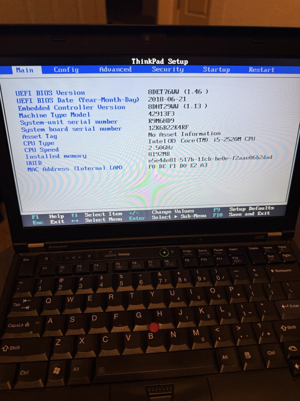 Lenovo ThinkPad X220 1366×768 i5-2520M 2.50GHz 8GB 256GB SSD Mint Modified BIOS