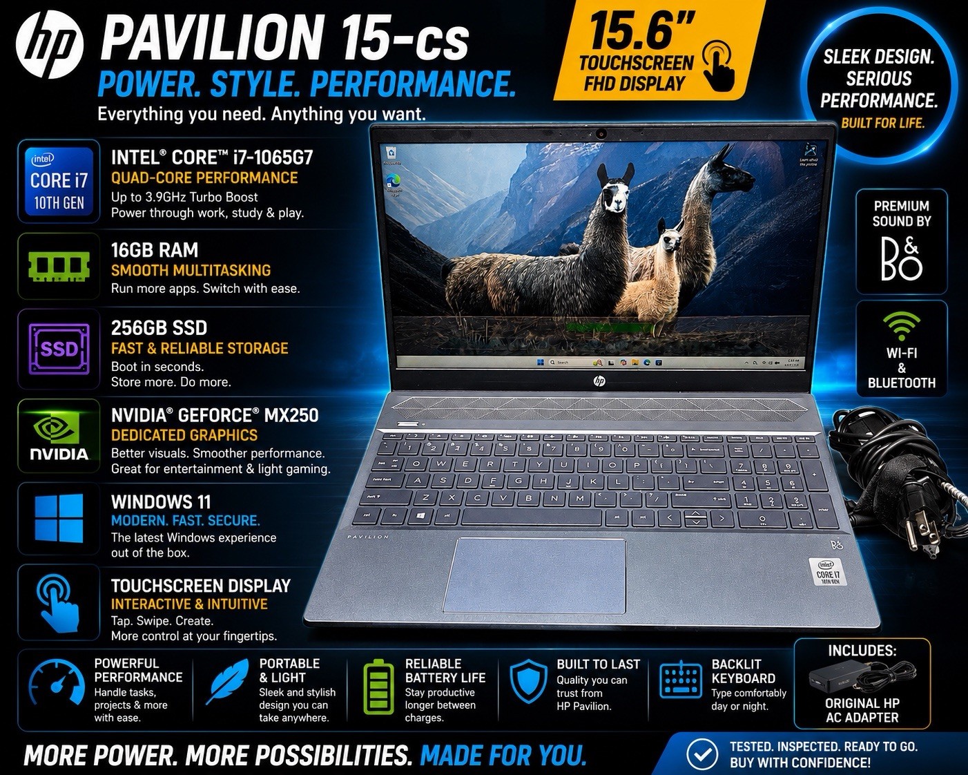 HP PAVILION 15-cs TOUCHSCREEN i7-1065G7 16GB RAM 256GB SSD NVIDIA MX250 WIN 11