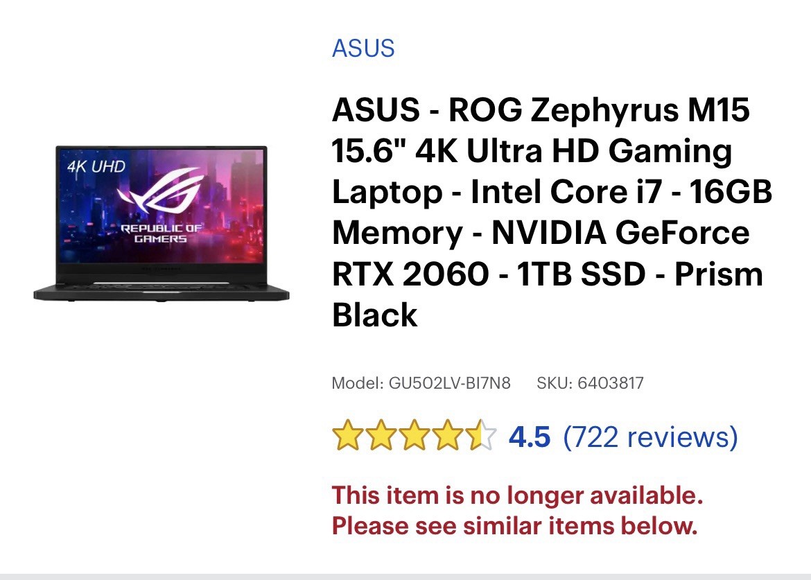 ASUS – ROG Zephyrus M15 15.6″ 4K Ultra HD Gaming Laptop