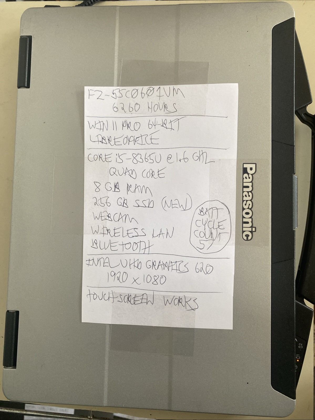 Panasonic FZ 55 Toughbook i5-8365U 1.6GHz 4C 8GB 512GB 11P TS Passed Tests Clean