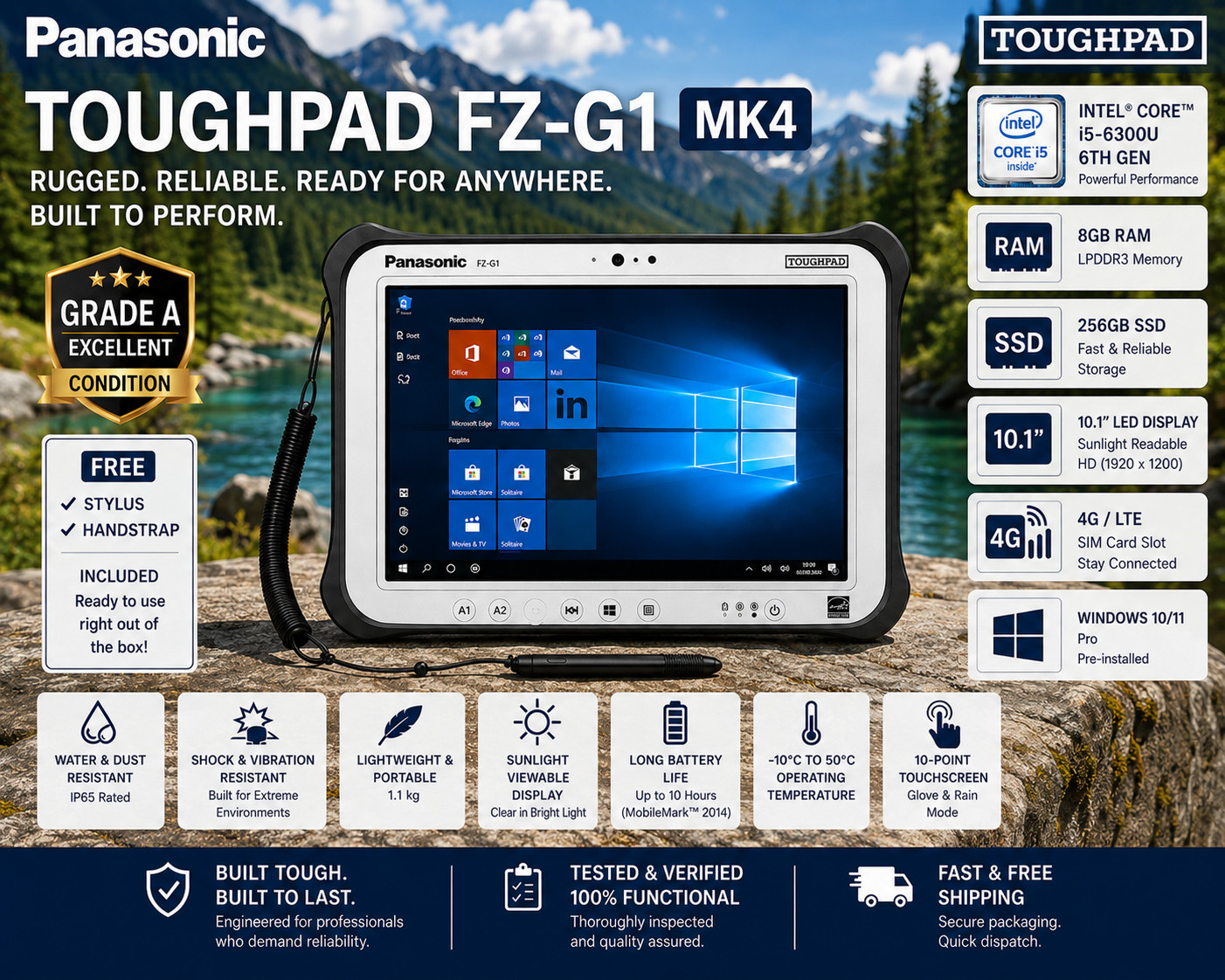 PANASONIC TOUGHPAD FZ-G1 MK4 8GB Diagnostic Tablet Win 11 4G 256GB SIM Rugged
