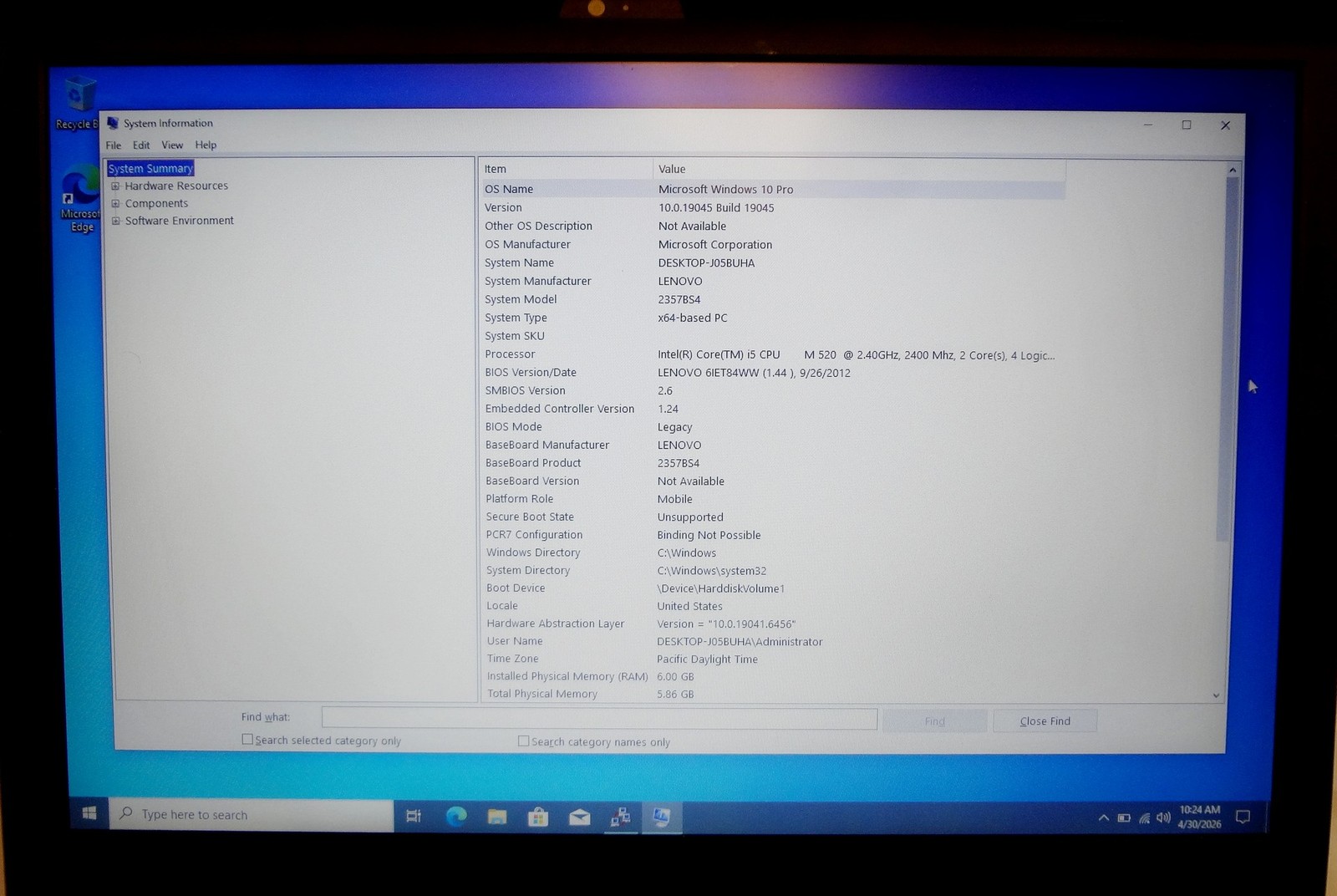Lenovo ThinkPad T410, i5 M520 2.4GHz, 6GB RAM, 250GB SSD, 9-Cell, Win 10 Pro