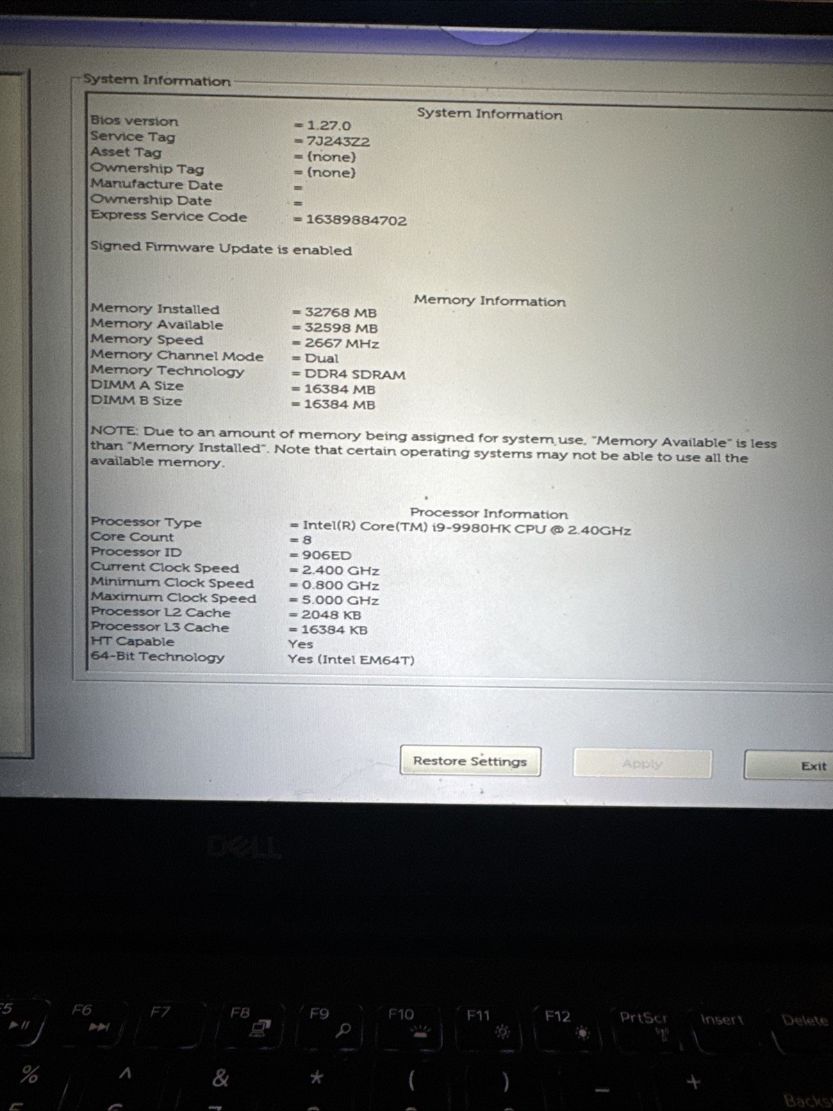 Dell Precision 5540 i9-9980HK 32GB RAM 500GB SSD 15.6” FHD READ!