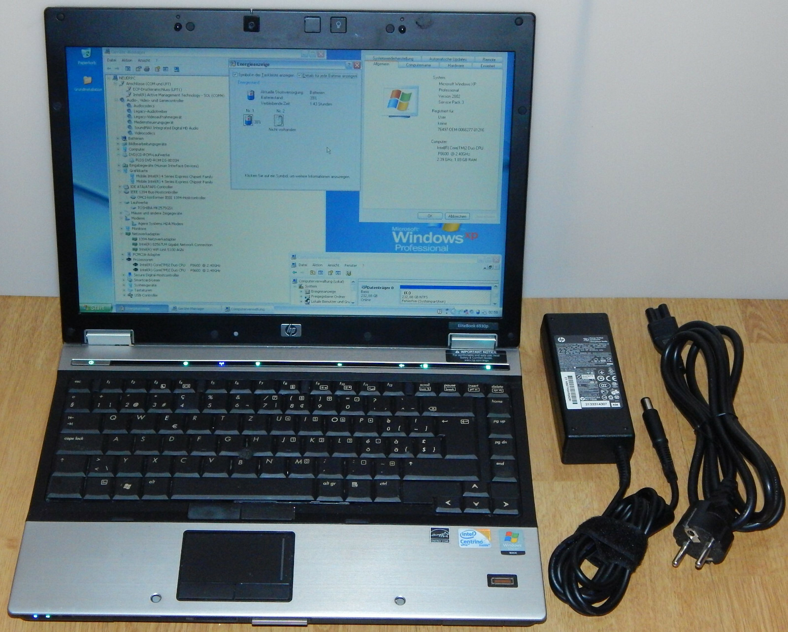 14.1″ Laptop Notebook HP EliteBook 6930p 2x 2.4GHz P8600 250GB 2GB Win XP WiFi