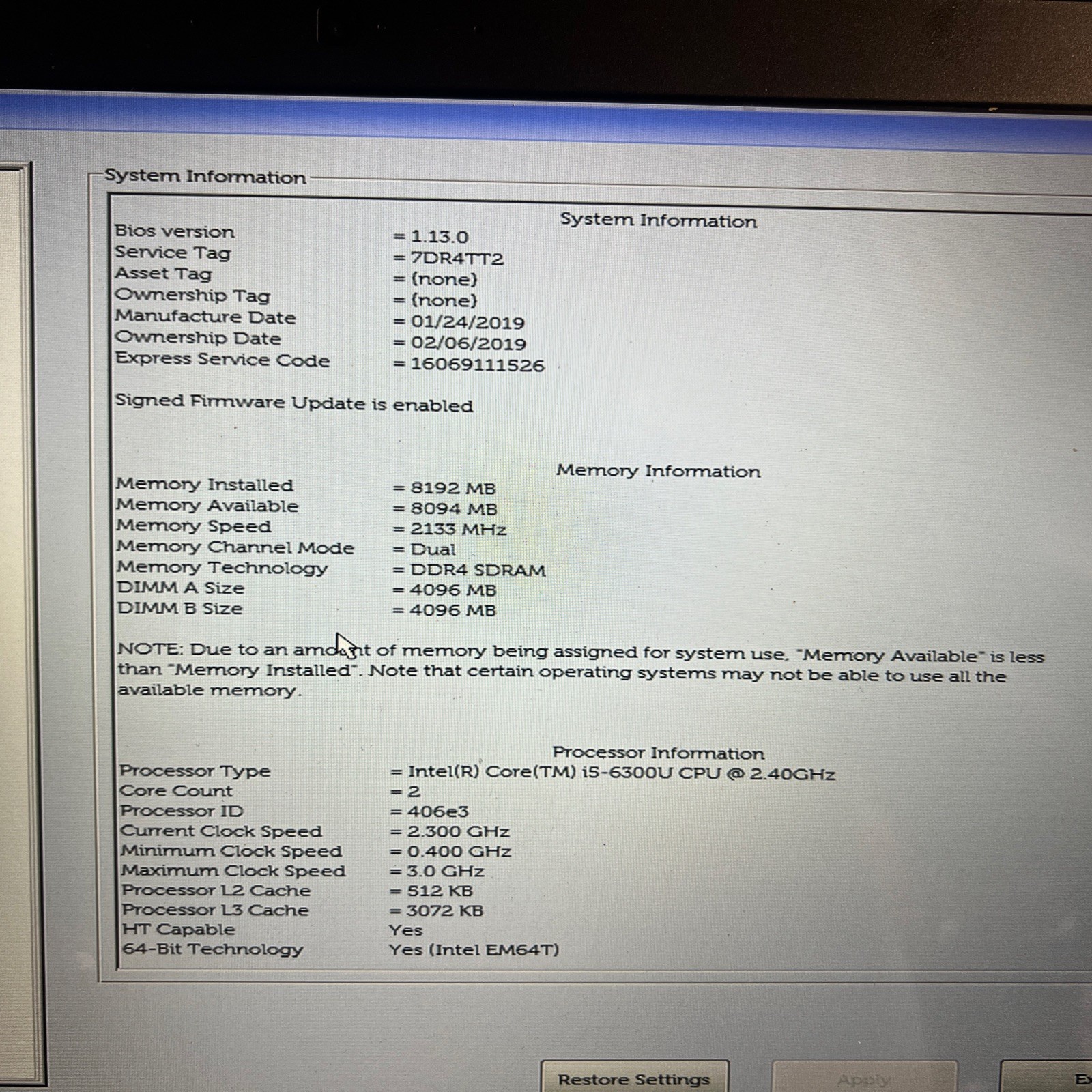 Dell Latitude 5580 Corei5 6300U 8GB NO HD GOOD Battery Grade A