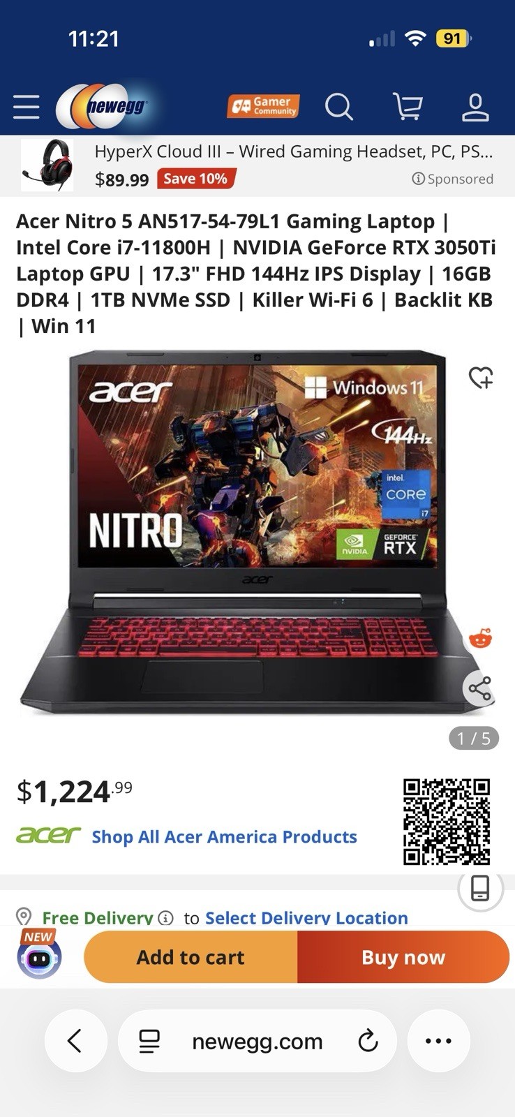 Acer Nitro 5 – 17.3″ FHD 144Hz – i7-11800H – NVIDIA RTX 3050 Ti – 16GB/1TB