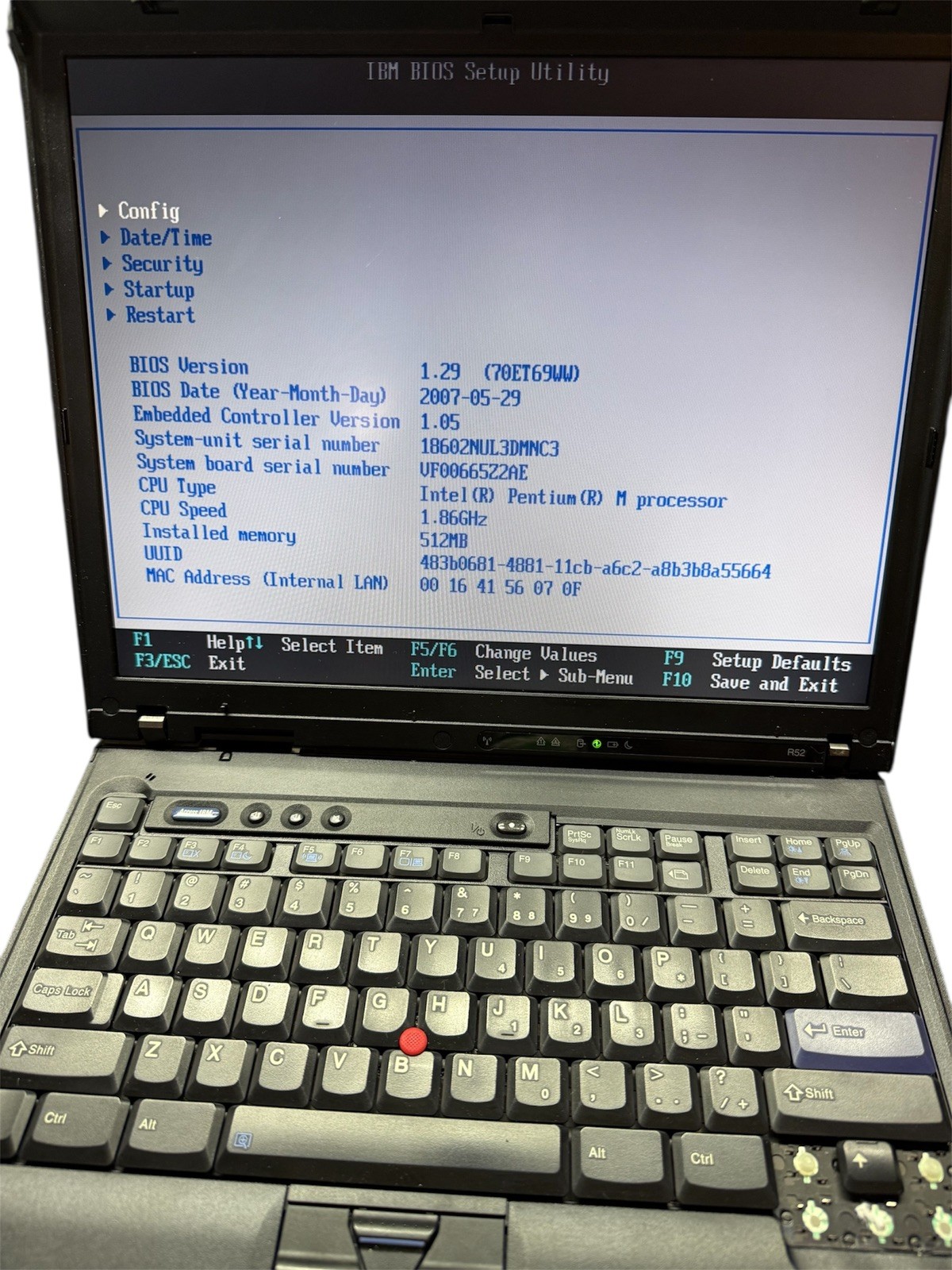 IBM ThinkPad R52 Intel Pentium M 1.86-15″ – 512MB RAM-40GBHD- WXP-MISSING KEYS