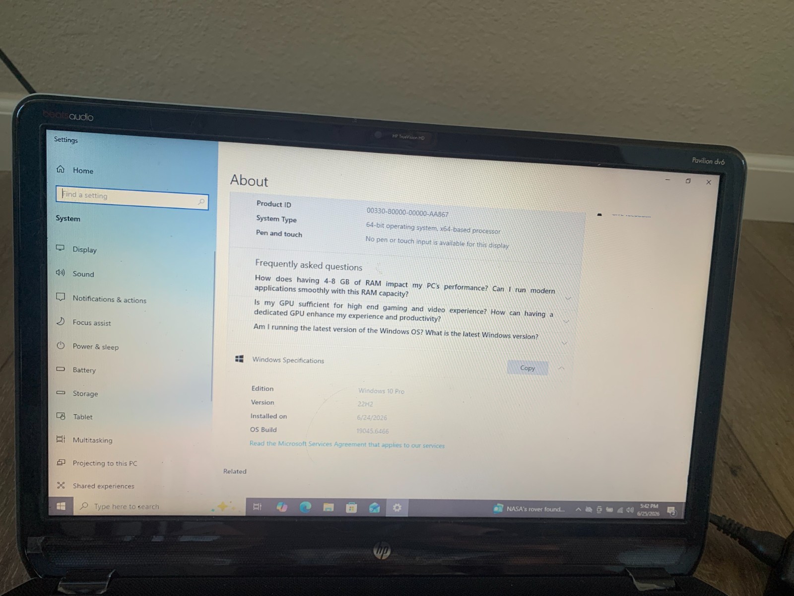 HP Pavilion dv6 15.6″ AMD A6-4400M APU Radeon 2.70GHz 4GB RAM 320GB HDD Win 10