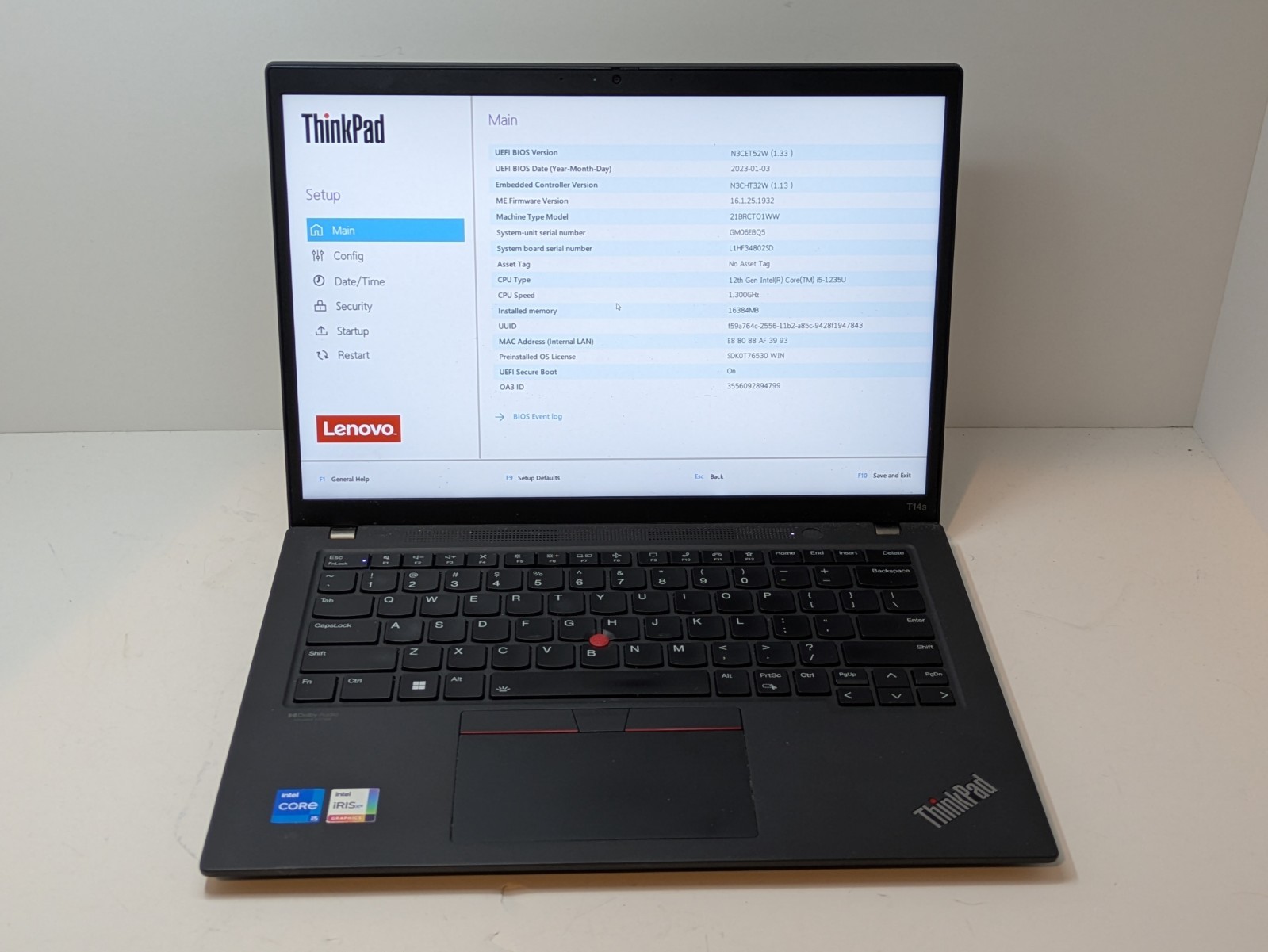 Lenovo ThinkPad T14s Gen 3 i5-1235U 16GB RAM (No SSD, No OS)