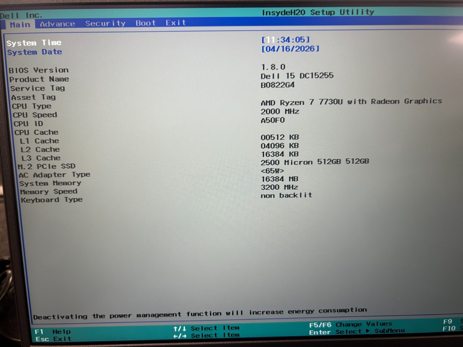 DELL 15 DC15255 G8MK9, AMD Ryzen 7 7730U, 2.00 GHz, 16 GB RAM, 512 GB NVMe SSD