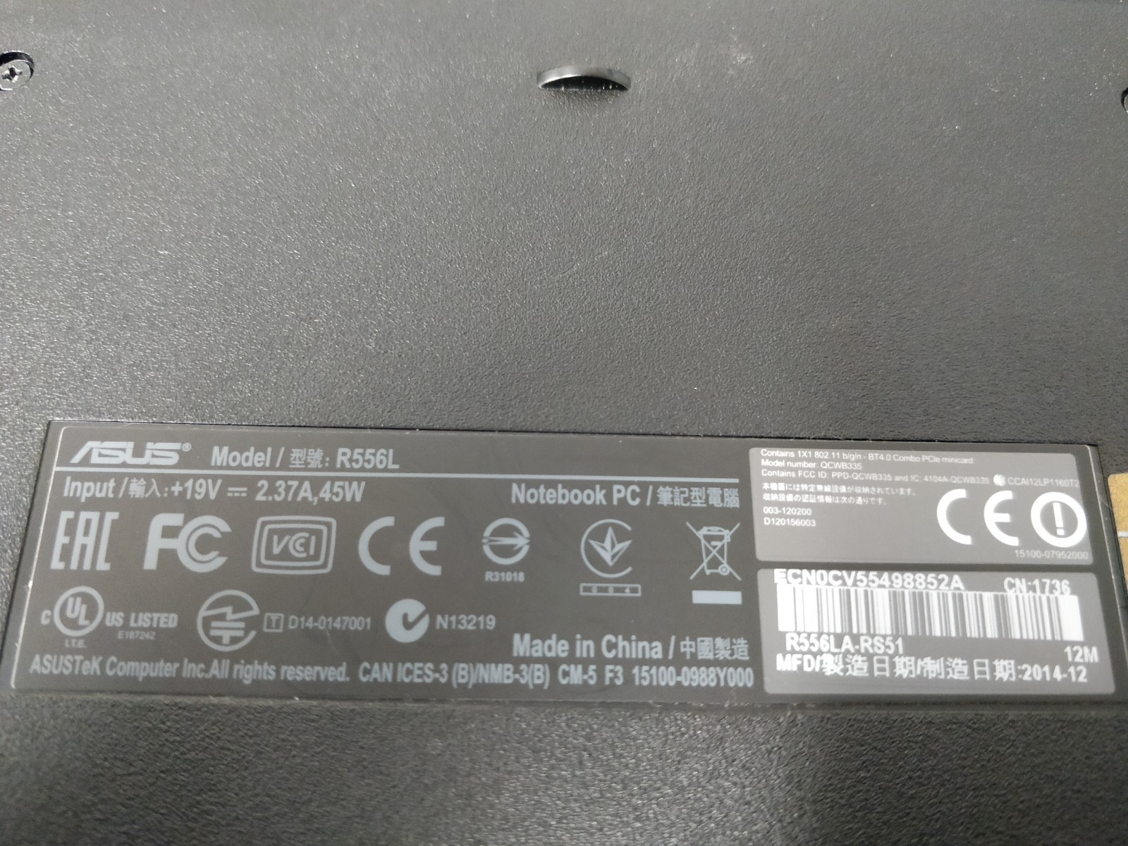 ASUS R556L INTEL CORE I7-4510U@2.60GHz 12GB RAM NO DRIVE PARTS 8154