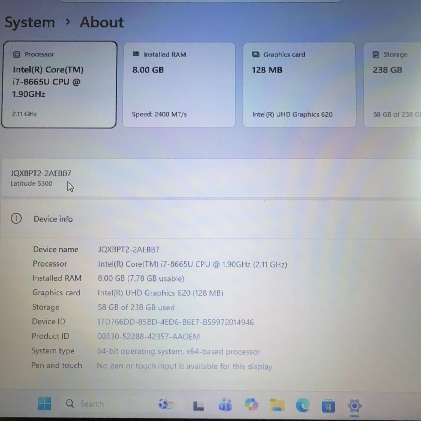 Dell Latitude 5300 13.3″ i7-8665U 1.90GHz 8GB RAM 256GB SSD Win 11 Pro Laptop