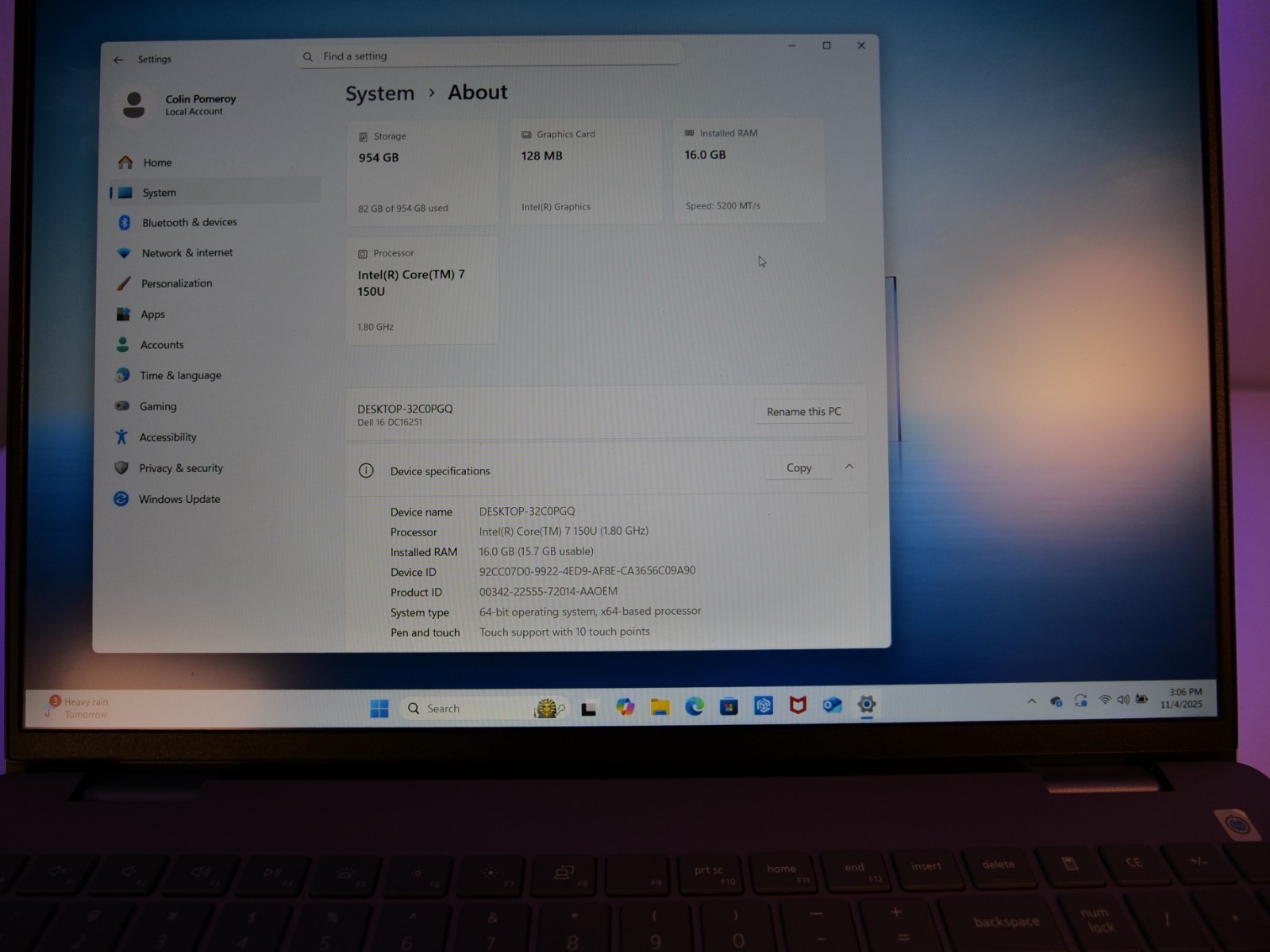 Dell 16 (DC16251) — 16″ FHD+ Touchscreen — Intel Core 7 150U / 16GB / 1TB SSD
