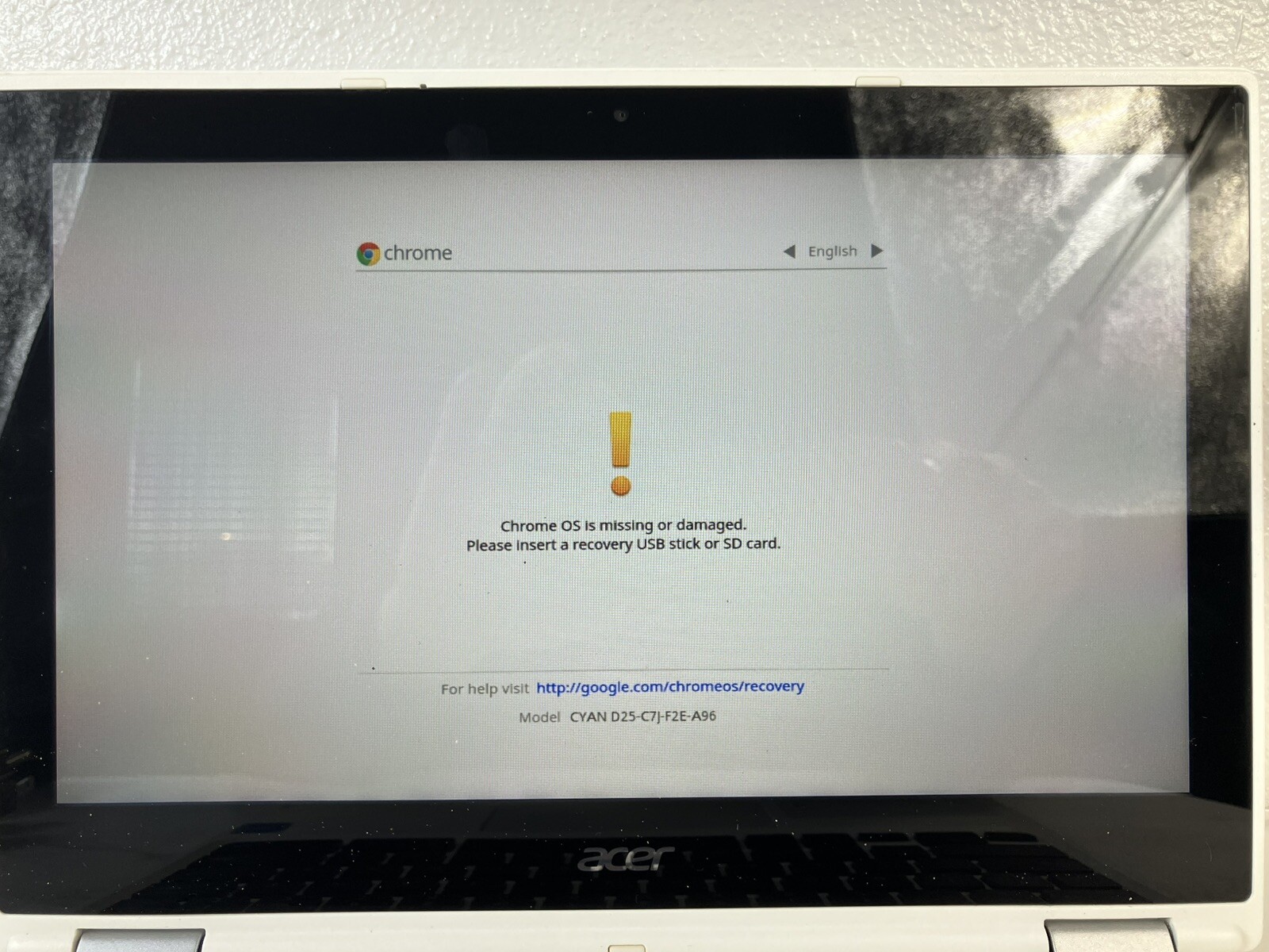 Acer Chromebook R11 CB5-132T White Laptop Model N15Q8, Missing Or Damaged OS
