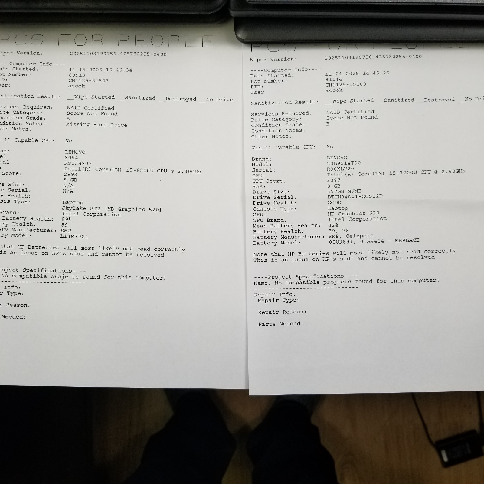 Lot of 6 Lenovo ThinkPad IdeaPad Laptops Mixed Model and Specs *See Description*