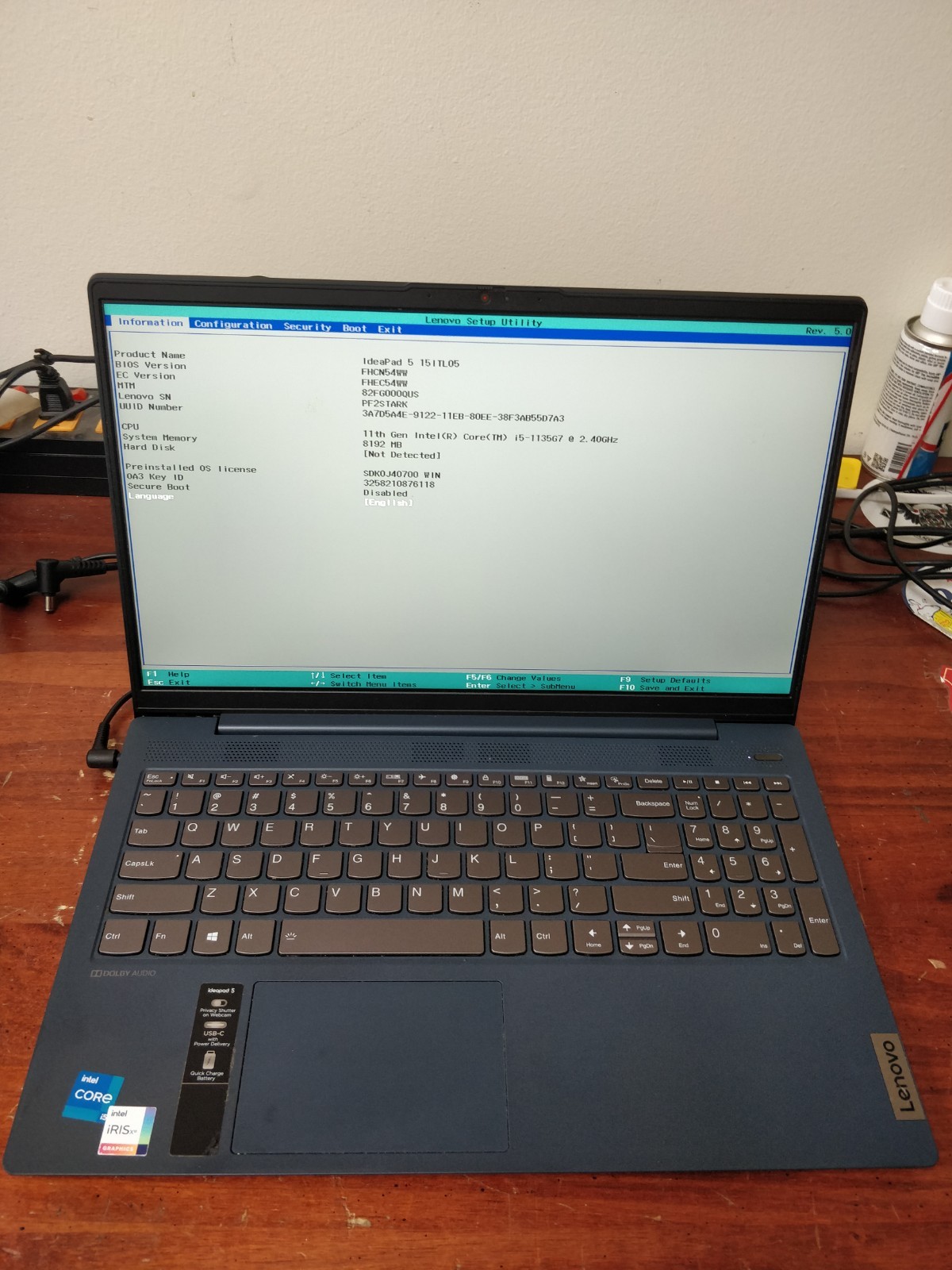 Lenovo IdeaPad 5 15ITL05 INTEL CORE I5-1135G7@2.40GHz 8GB RAM NO DRIVE PART 9076