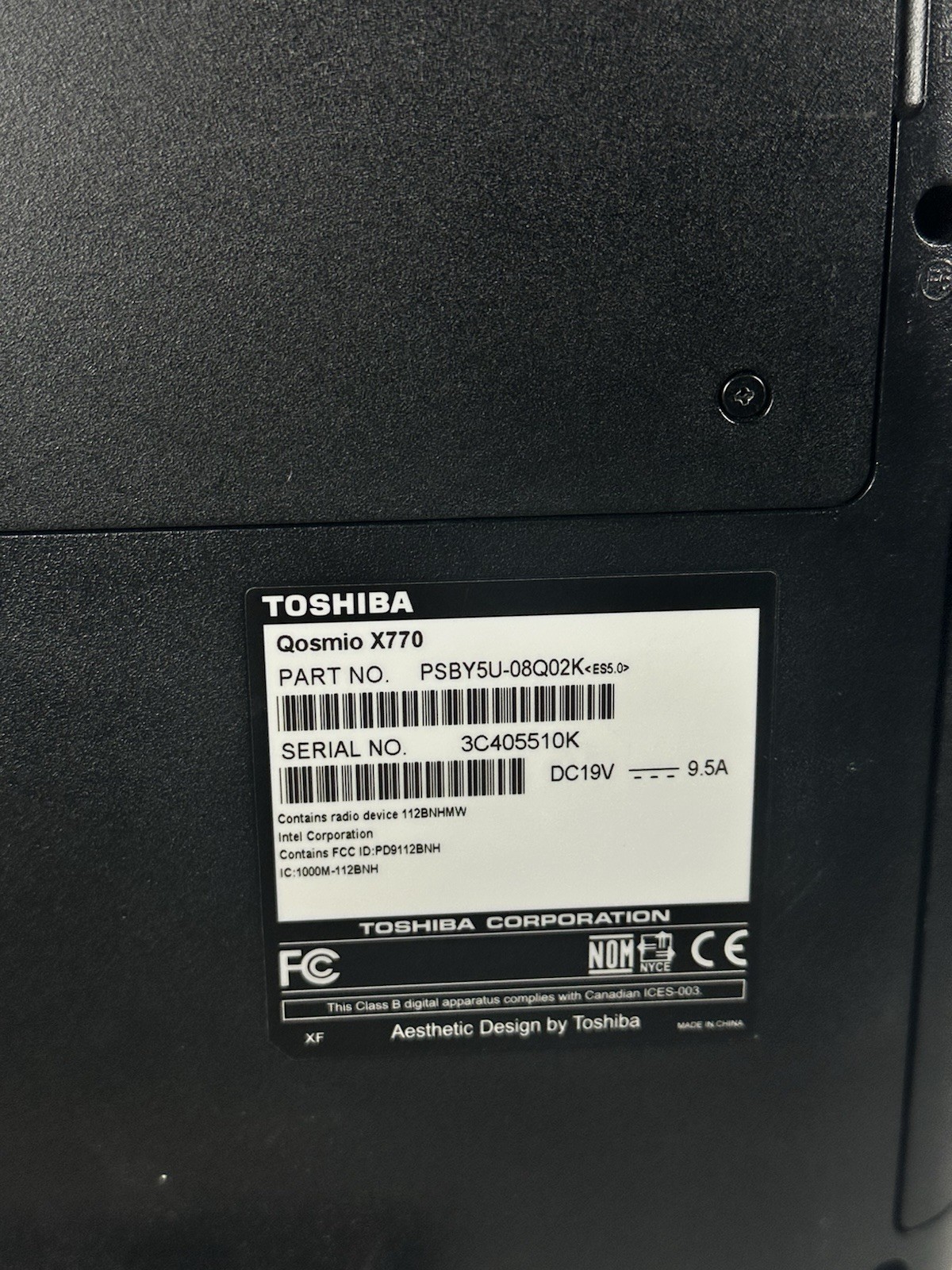 Toshiba Qosmio X770 17” i7-2670QM 8GB Boots BIOS No HDD OEM Charger VG+