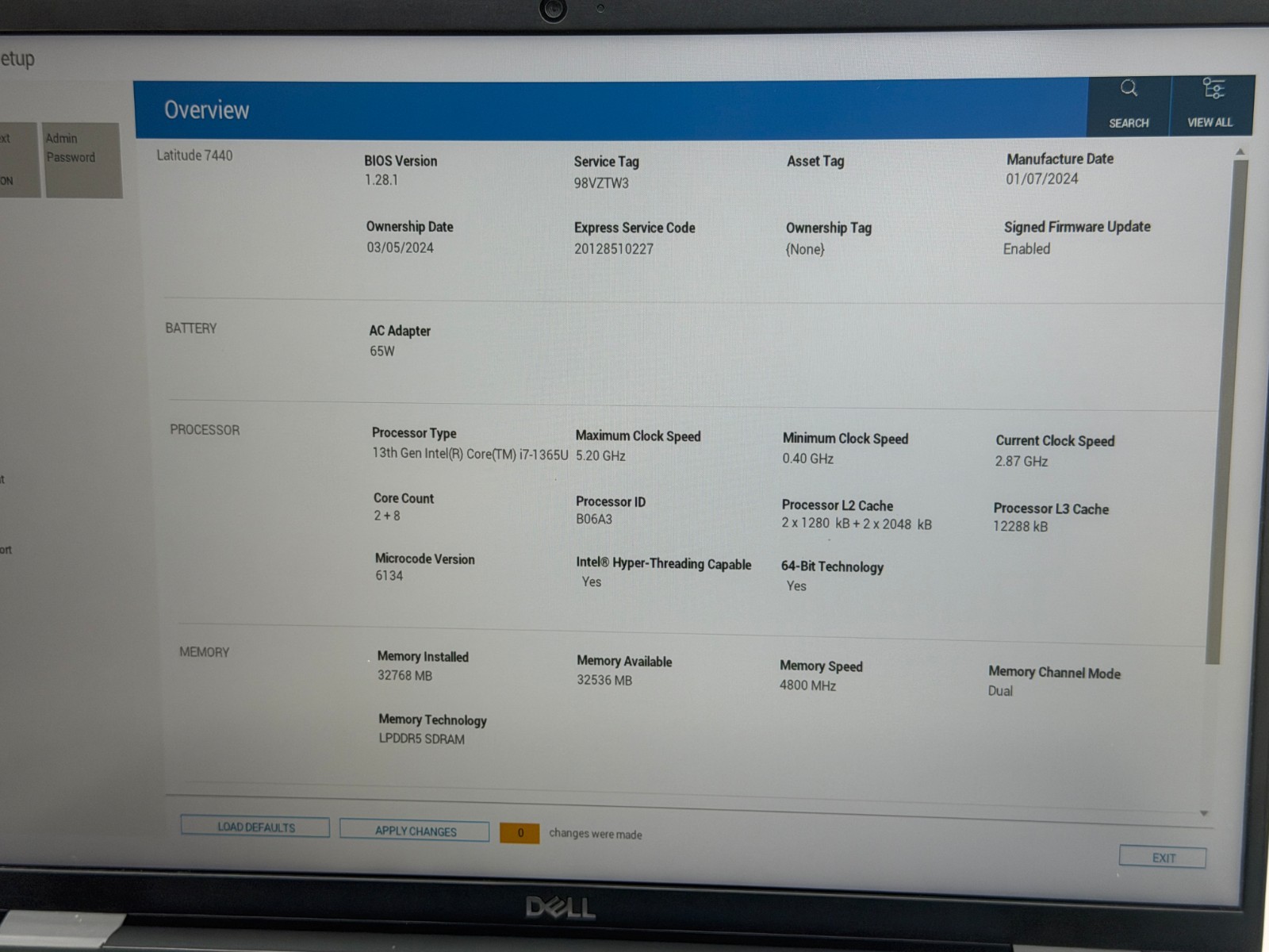 DELL LATITUDE 7440 i7-1365U@1.80GHz 32GB RAM 512GB M.2 NVMe W11H *NO BATTERY