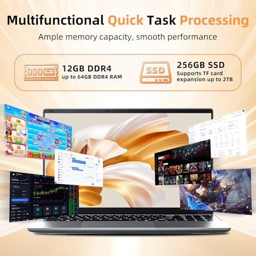 15.6 inch Laptop with Office 365, 12GB RAM 256GB SSD, Win 11 Laptops Gray