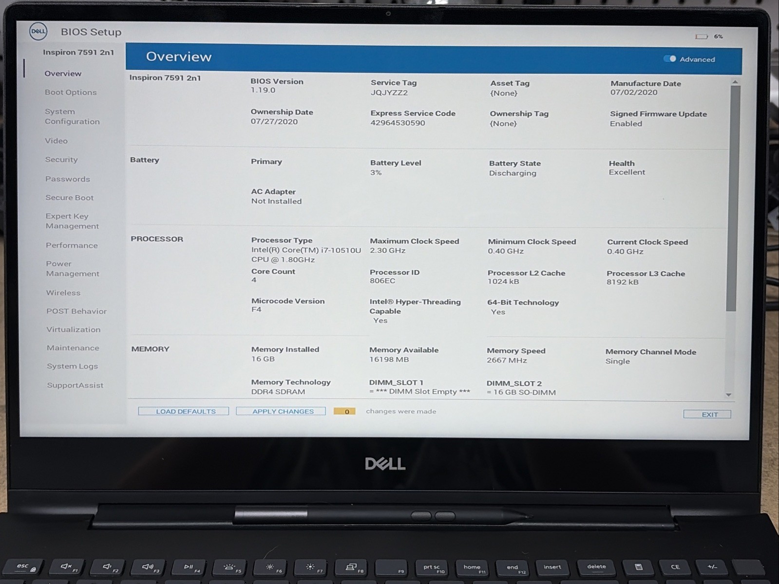 Dell Inspiron 7591 2in1 15.6″ UHD Touch i7-10510U 16GB Ram 256GB SSD MX250 No OS