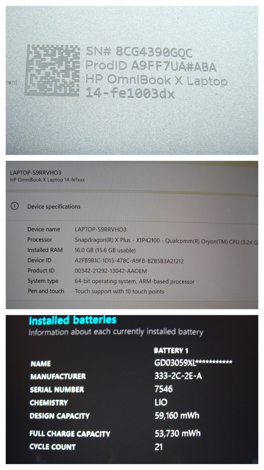 HP OmniBook X 14-fe1003dx 14″ 2.2K Touch Snapdragon X Plus X1P42100 16GB 512GB