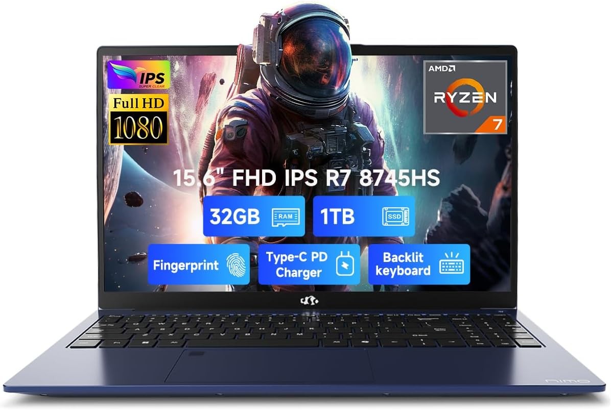 15.6″ IPS FHD Gaming Laptop 32GB DDR5 RAM 1TB SSD AMD Ryzen 7 8745HS 780M GPU