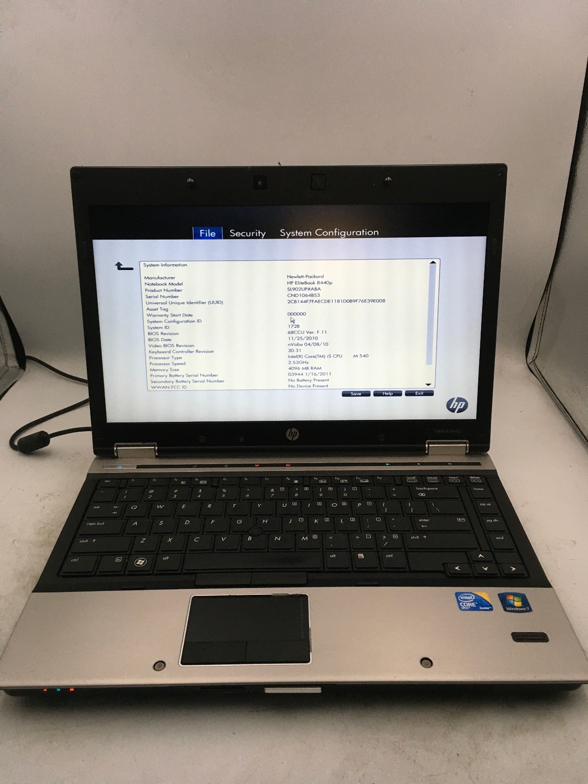 HP ELITEBOOK 8440P – BOOTS TO BIOS – INTEL CORE I5 M540 – 4GB RAM – READ – BB