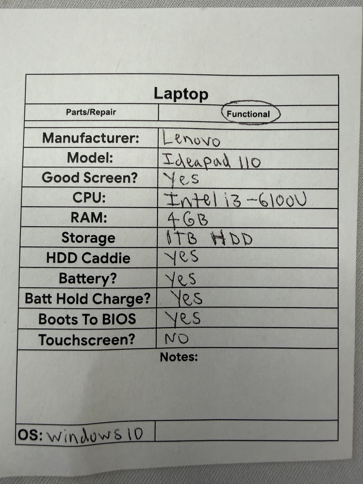 Lenovo Ideapad 110 Laptop – Good Screen – Intel i3-6100U – Read Des