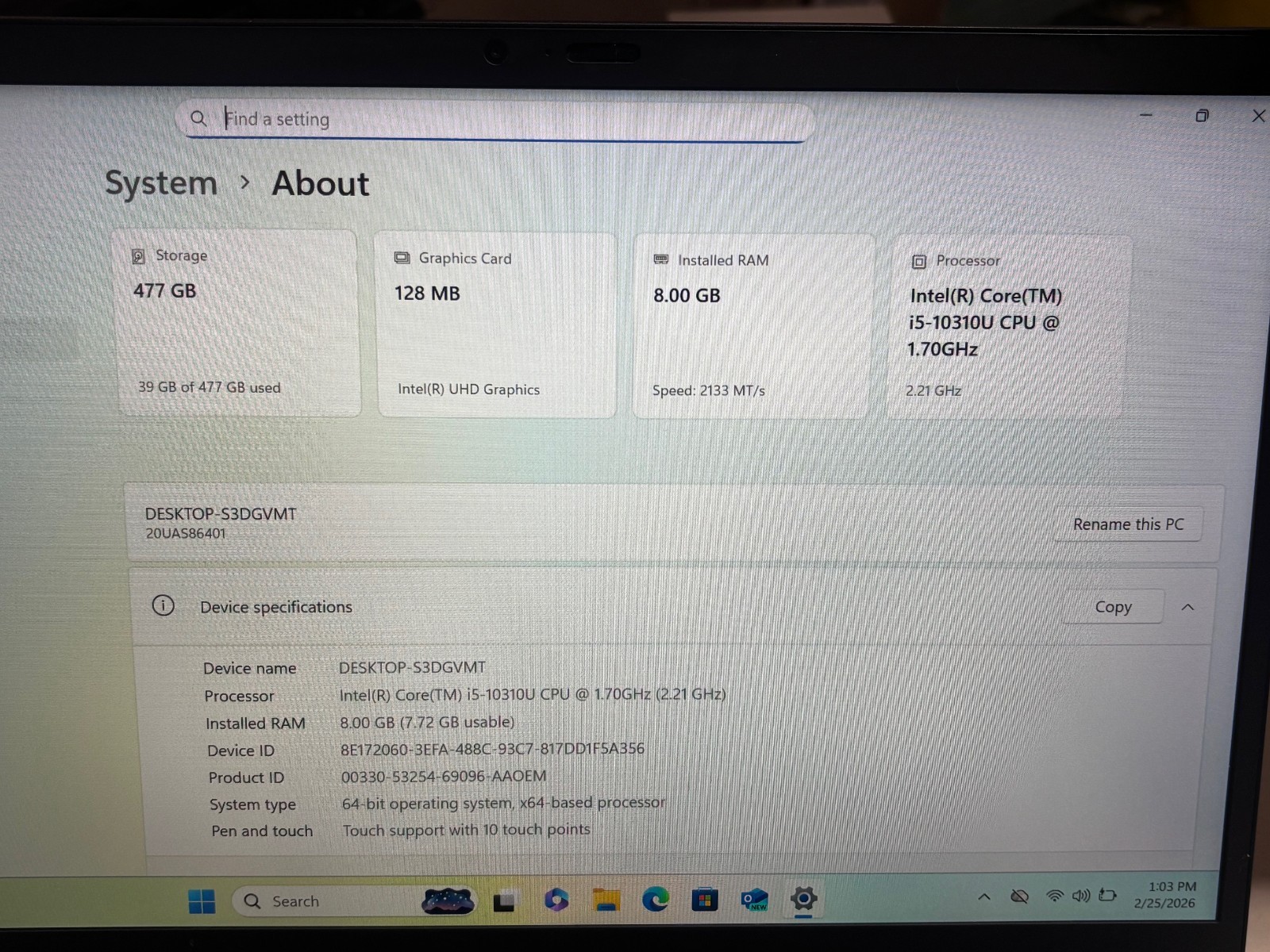 Lenovo ThinkPad X1 Carbon 14″ Intel i5-10310U 8GB DDR4 512GB SSD Windows 11 Pro