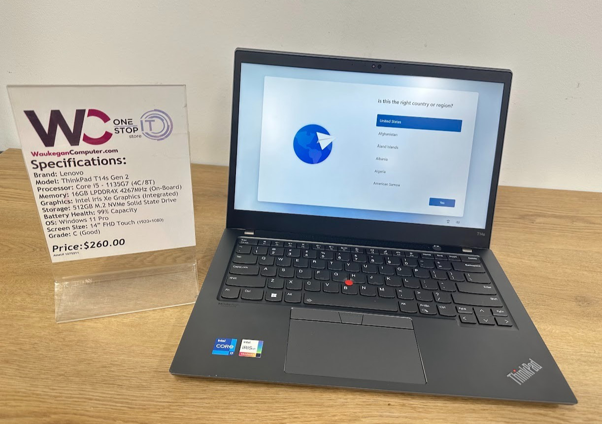 Lenovo ThinkPad T14s Gen 2 Core i5 1135G7, 16GB LPDDR4X Intel Iris Xe, 512GB SSD