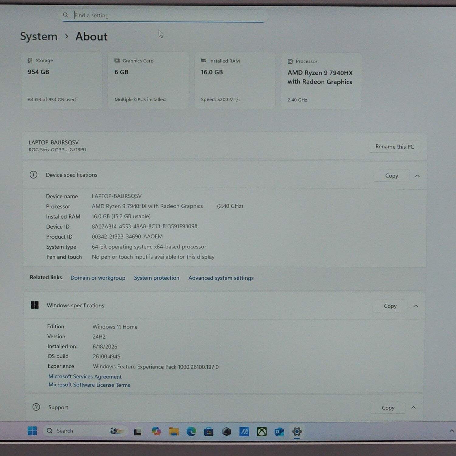 Asus ROG Strix G713PU 17.3″ Ryzen 9 7940HX 2.4GHz 16GB RAM 1TB SSD GeForce RTX