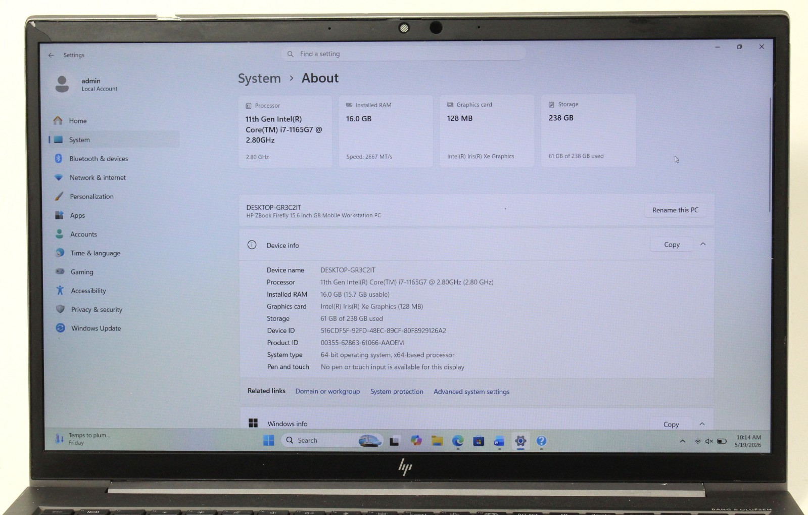 HP Zbook Firefly G8 15.6″ 2.8GHz i7-1165G7 256GB SSD 16GB RAM Win 11 ; 6177669