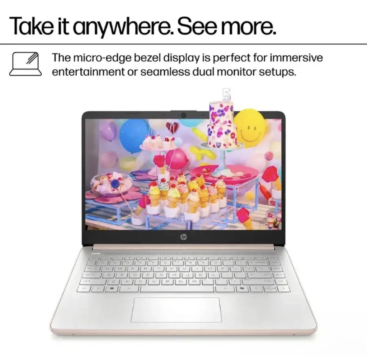 New HP 14″ Laptop Intel CPU N150 4GB RAM 128GB Storage UFS – Pale Rose Gold